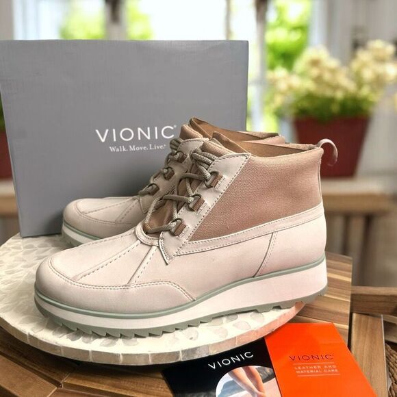 Vionic $170 Nolan Orthotic Waterproof Leather Canvas Arch Support Hiking Boots W - Picture 3 of 11